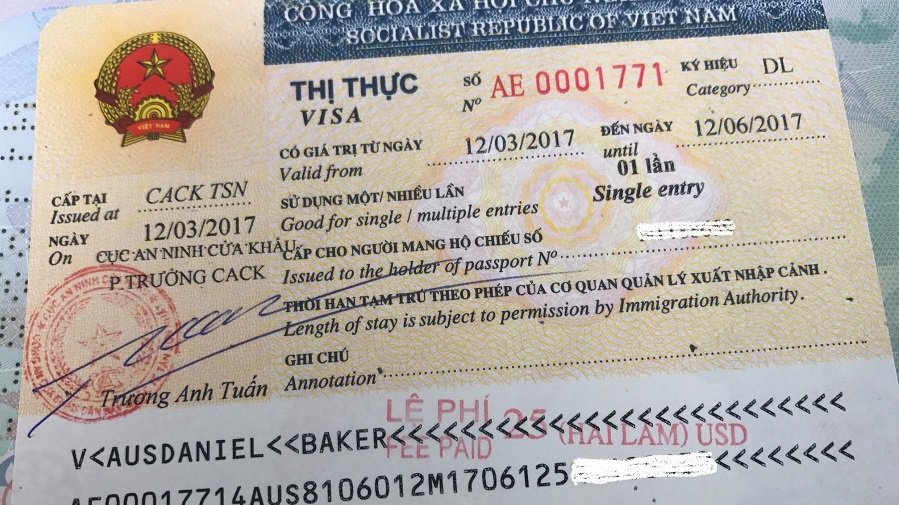 Sample of Vietnam tourist visa